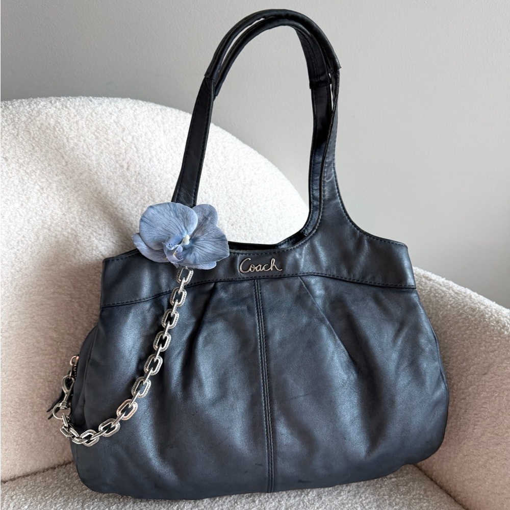 vintage Coach Lexi Dark Blue Leather Tote  Bag